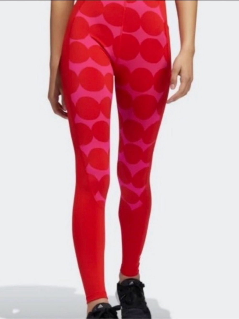 Adidas x Marimekko Tech Red Pink Polka Dot High Rise Leggings Women’s Size S
